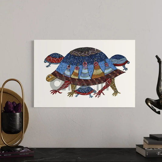 Multicolor Gond Art Turtle Canvas Giclee Print
