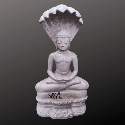 Naga Buddha Statue in Pink Stone 15″