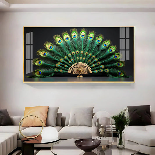 Noir Peacock Premium Acrylic Horizontal Wall Art