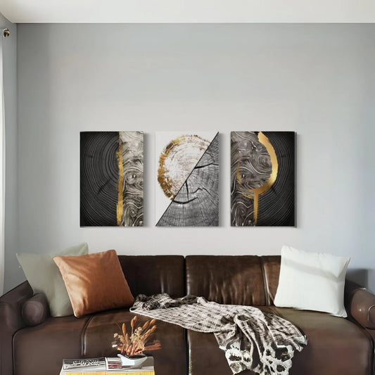 Golden Noir Trifecta Abstract Canvas Painting