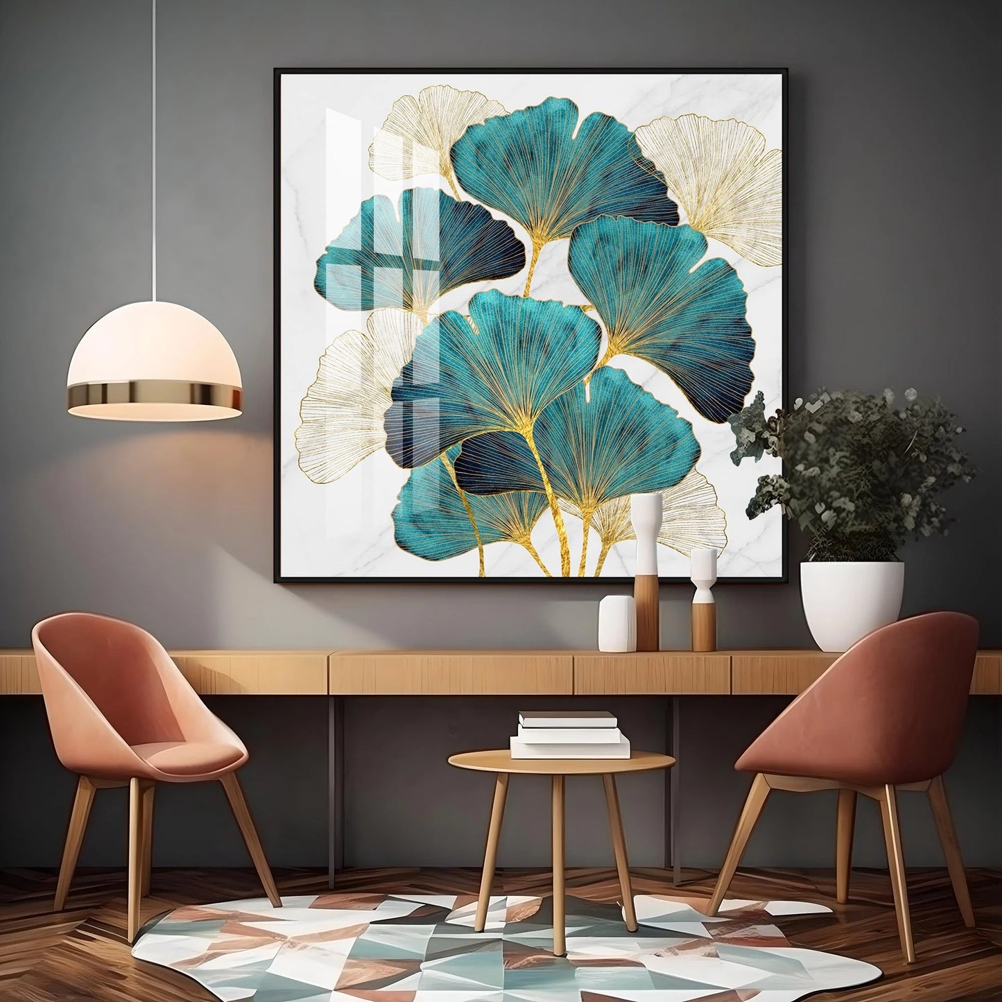 Nordic Ginkgo Luxury Crystal Square Wall Art