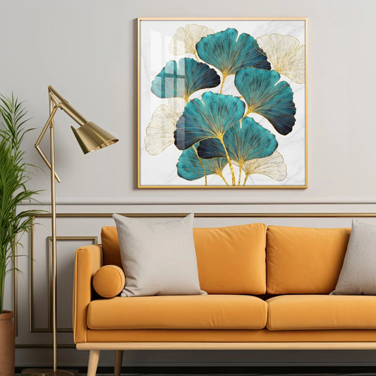 Nordic Ginkgo Luxury Crystal Square Wall Art