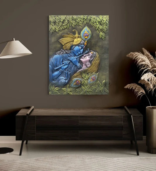 (44x33 Inches) Radha Krishna 3D Relief Mural Wall Art