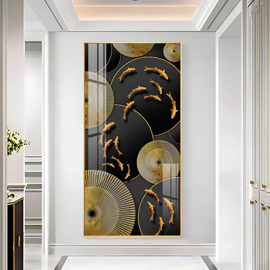 Optimistic Golden Koi Fishes Luxury Crystal Wall Art