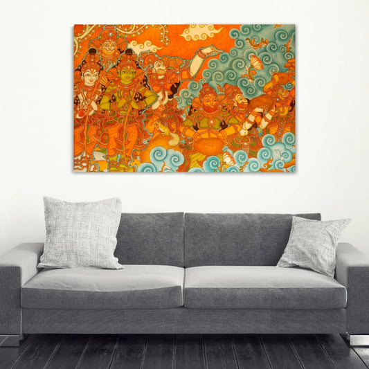 Shree Ram, Sita And Laxman Kerala Mural Famous Canvas Painting