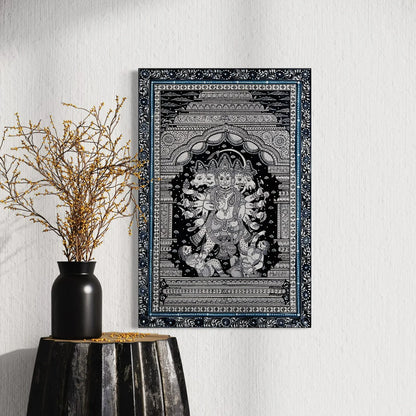 Black And White Panchmukhi Hanuman Pattachitra Painting Monochrome Canvas Giclee Print