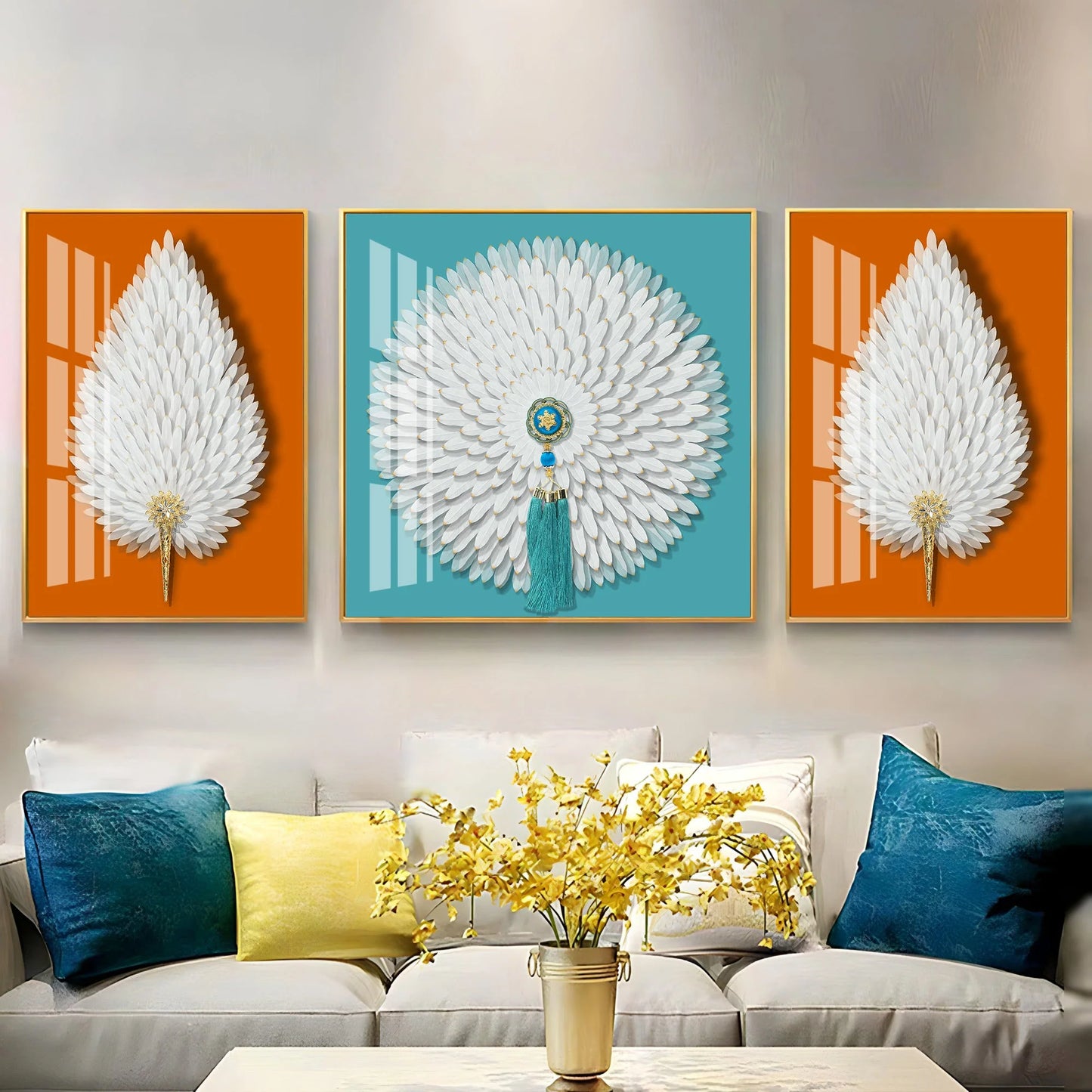 Paper Feather Art Premium Acrylic Wall Art (Set of 3)