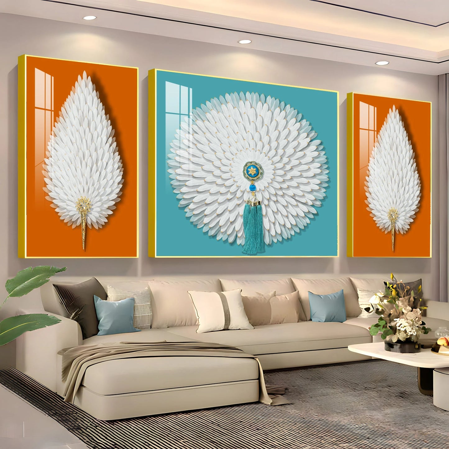 Paper Feather Art Premium Acrylic Wall Art (Set of 3)