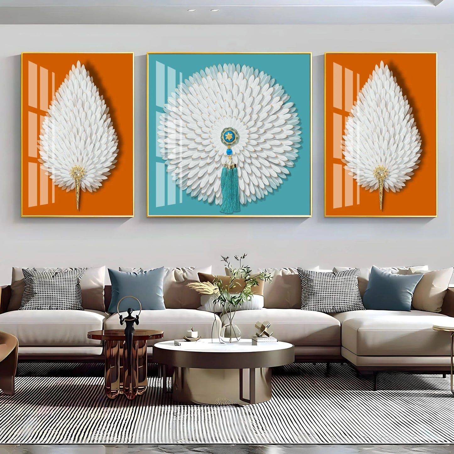 Paper Feather Art Premium Acrylic Wall Art (Set of 3)