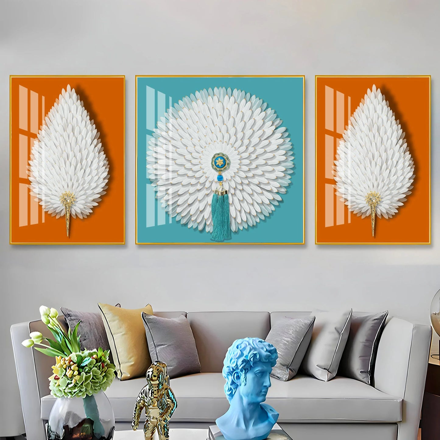 Paper Feather Art Premium Acrylic Wall Art (Set of 3)