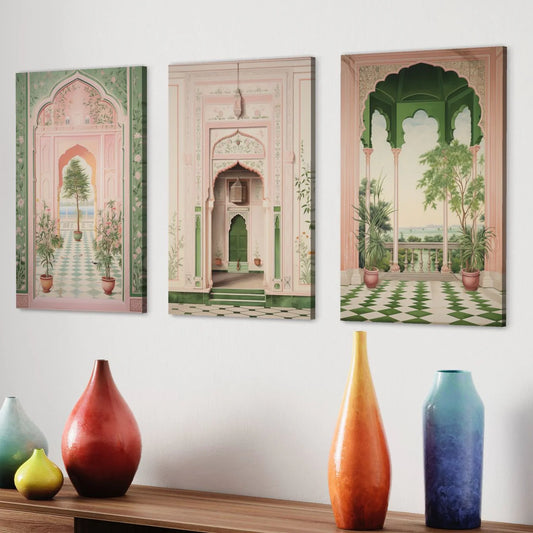 Pichwai Inspired Fort Palace Trio In Pastel Hues Set Of 3