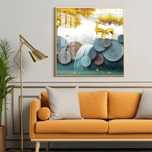 Peaceful River Side Luxury Crystal Square Wall Art
