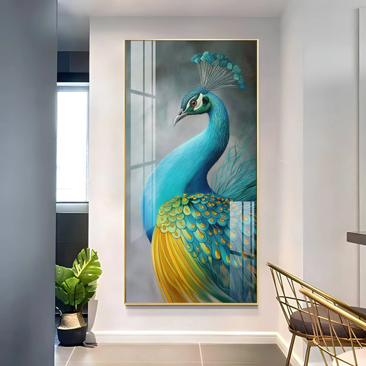 Peacock Panorama Luxury Crystal Vertical Wall Art