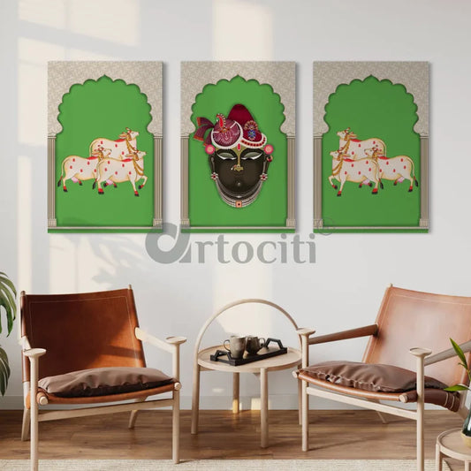 Pichwai Shrinath Ji Canvas Set with Cows and Elegance