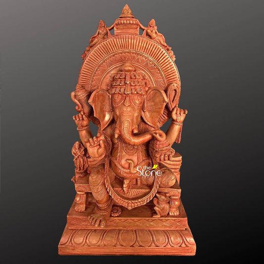 Pink Stone Sitting Ganesha Statue 2ft