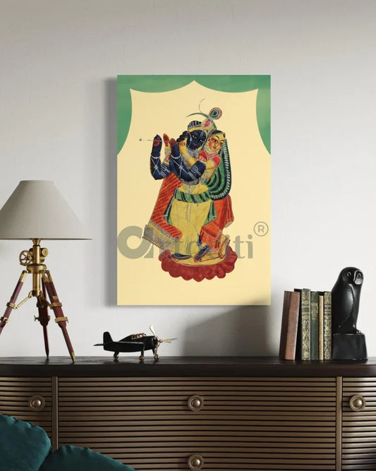Radha and Krishna Kalighat Painting Canvas Giclee Print