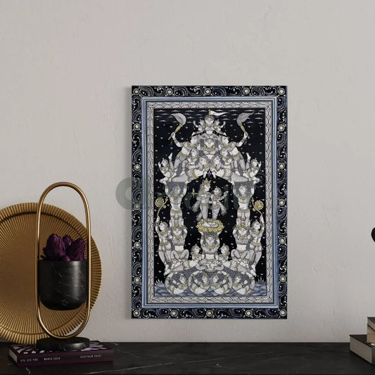 Radha Krishna Black & White Pattachitra Art Canvas Print