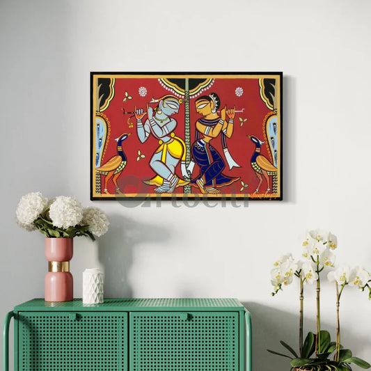 Radha Krishna by Jamini Roy Painting Canvas Giclee Print Kalighat Painting