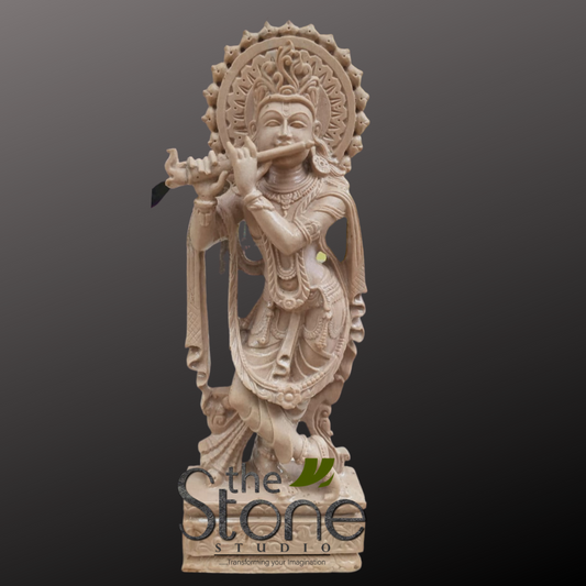 Krishna Sculpture with Flute in Rajasthani Stone 2ft
