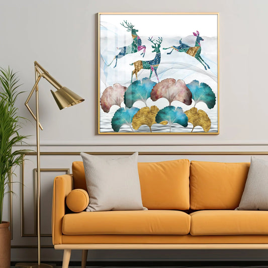 Radiant Deers Luxury Crystal Square Wall Art