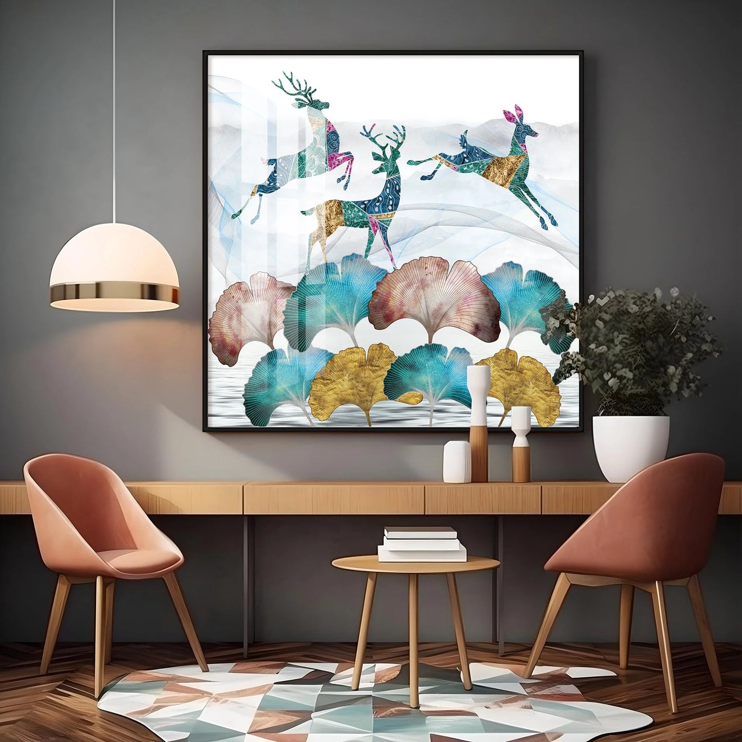 Radiant Deers Luxury Crystal Square Wall Art