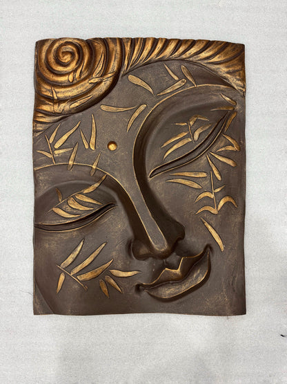 2x2.5 Feet 3D Bronze Buddha Face Relief Mural Wall Art