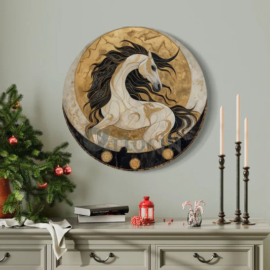 Round Dynamic Horse Canvas Giclee Print Round Canvas Wall Art