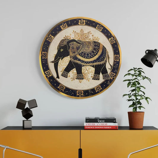 Round Elephant Canvas Giclee Print Round Canvas Wall Art