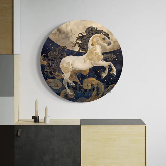 Round Horse Running on Sky Canvas Giclee Print Round Canvas Wall Art