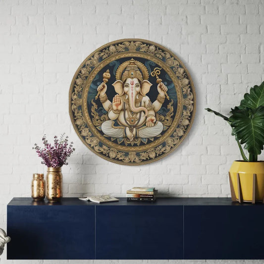 Round Lord Ganesha Canvas Giclee Print Round Canvas Wall Art