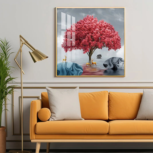 Royal Poinciana Tree Luxury Crystal Square Wall Art