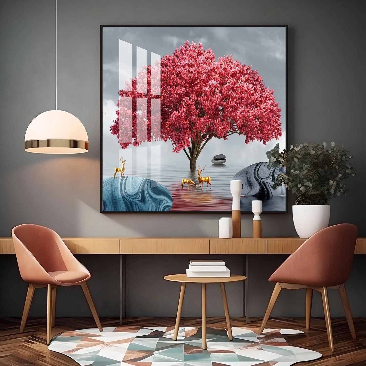 Royal Poinciana Tree Luxury Crystal Square Wall Art