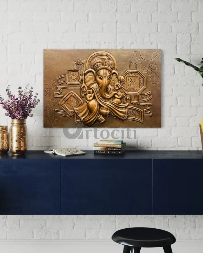 Divine Ganesha 3D Relief Mural