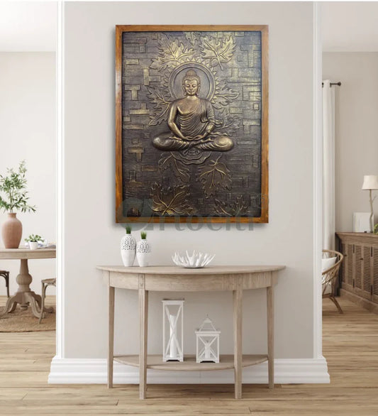 Meditating Buddha on Lotus 3D Relief Mural Wall Art