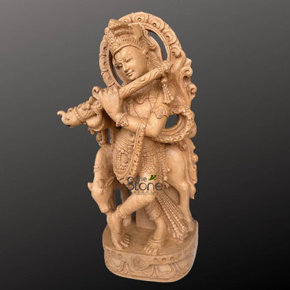 Stone Krishna with cow statue 2ft