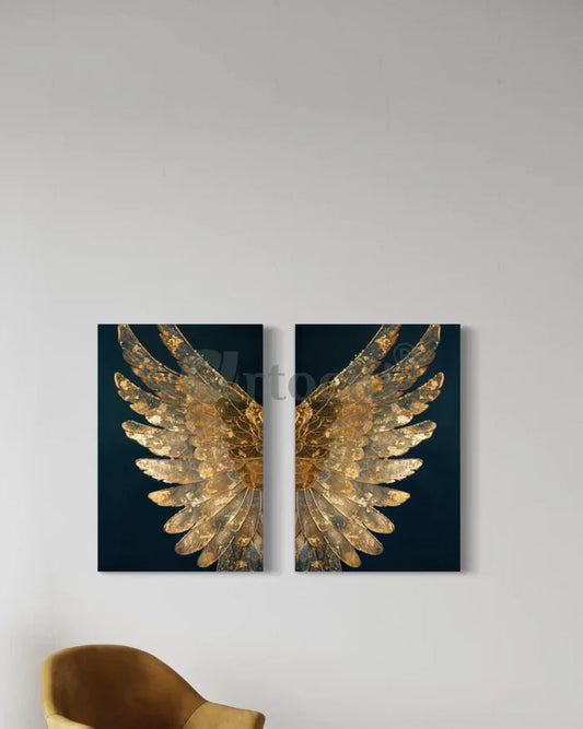 Set of 2 Modern Abstract Golden Angel Wings Canvas Prints Modern Canvas Painting