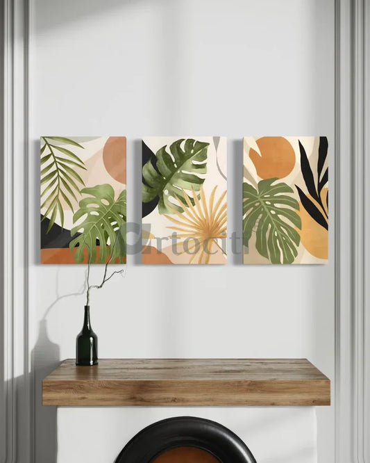 Set of 3 Boho Chic Botanical Canvas Prints - Nature-Inspired Wall Art