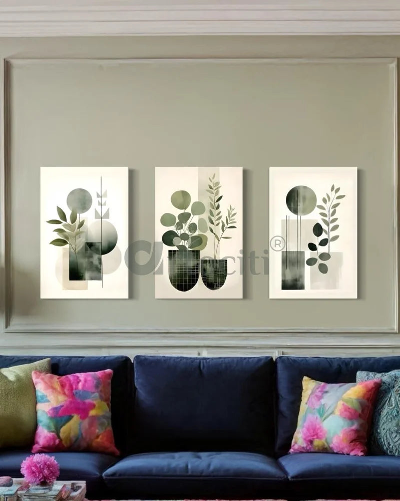 Set of 3 Minimalist Geometric Floral Boho Chic Canvas Print