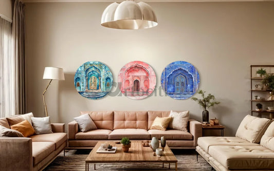 Set of 3 Round Royal Door Painting Rajasthani Art Famous Canvas Painting