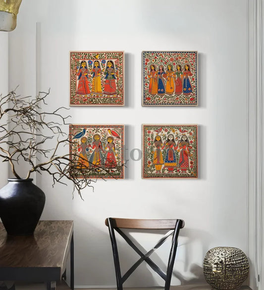 Set of 4 Madhubani Paintings Canvas Prints