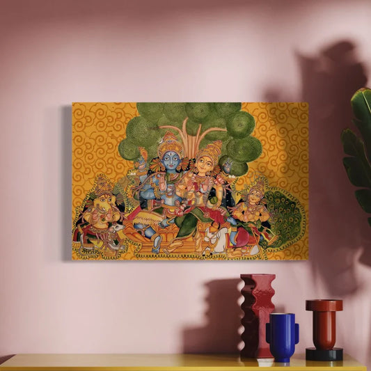 Shiva Parvati Parivar Kerala Mural Art Canvas Giclee Print