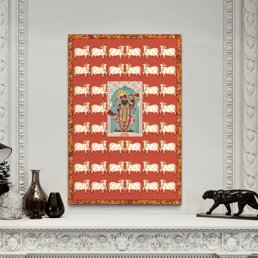 Shreenath Ji Pichwai with Cow Canvas Giclee Print