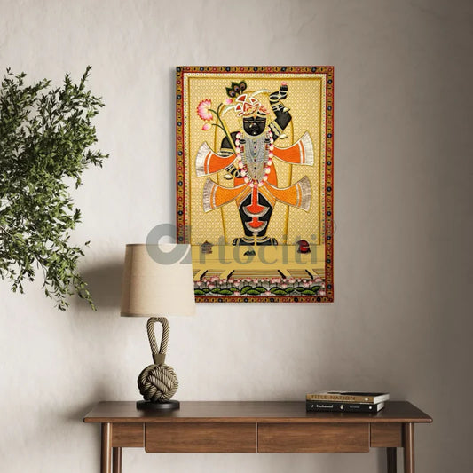 Shreenath Ji Pichwai: Yellow Lotus Bliss Canvas Print