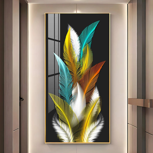 Sparkling Feathers Luxury Crystal Vertical Wall Art