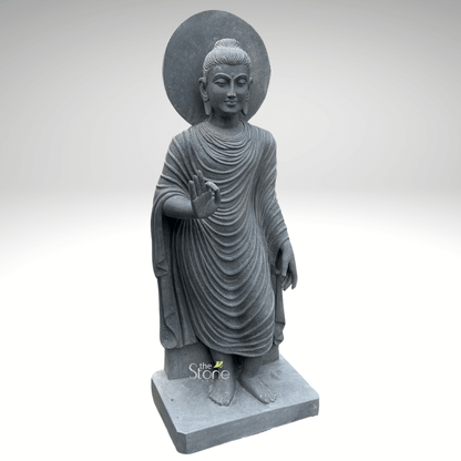 Standing Buddha Statue in Black Stone 5ft