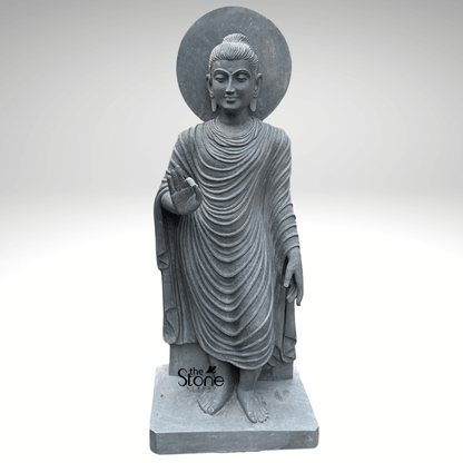 Standing Buddha Statue in Black Stone 5ft