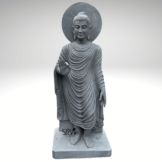 Standing Buddha Statue in Black Stone 5ft