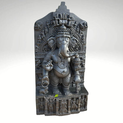Standing Ganesha Black Stone Statue 30″