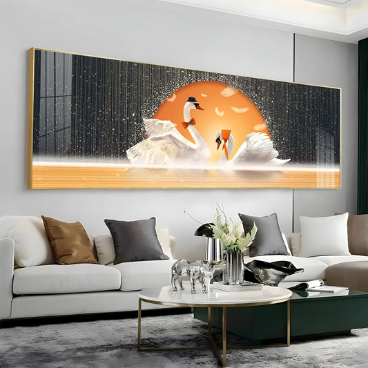 Sun Kissed Swans Luxury Crystal Horizontal Wall Art