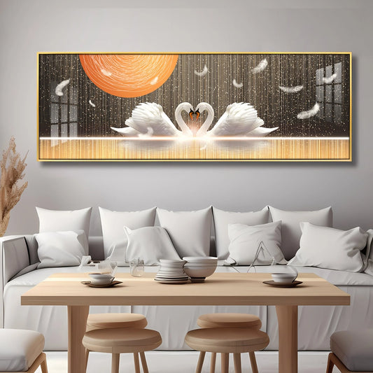 Swans In Sunlight Luxury Crystal Horizontal Wall Art